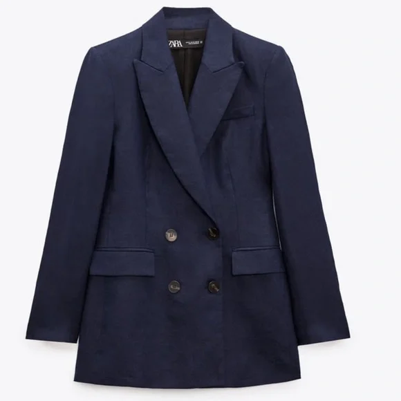 ZARA DOUBLE BREASTED LINEN BLAZER - Picture 4 of 7